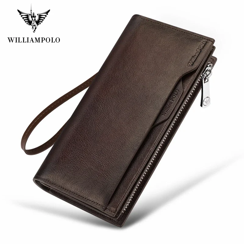 WILLIAMPOLO Men wallets Brand Clutch Bag Business Leather Wallet Credit Card Organizer Detachable Card Holder Gift for Men