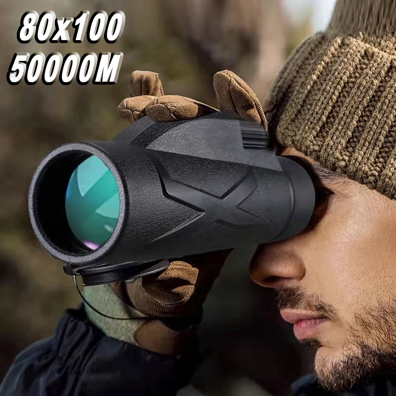 80x100 Zoom 50000M HD Bak4 Portable Powerful Binoculars Long Range Professional Telescope Monocular Spyglass Rainproof Hunting