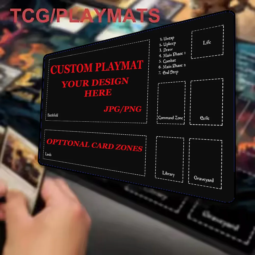 DIY Custom Playmat Personalized Upload Image TCG Play Mat Non-Slip Rubber Base Card Zones Design Your Own Board Game Table Mat