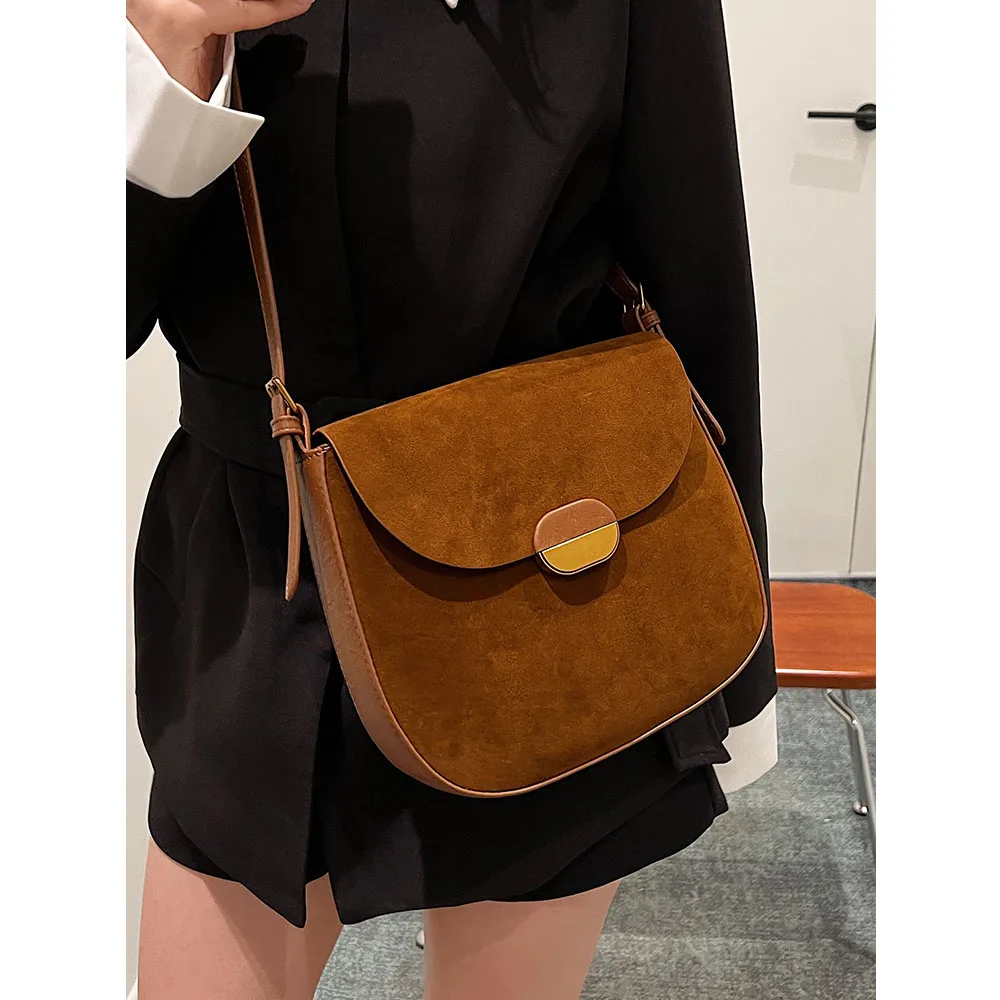 

Vintage Women Pu Leather Saddle Bags Solid Large Capacity Female Casual Crossbody Bag Versatile Lady Commute Messenger Packs