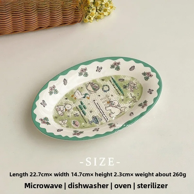 Creative Exquisite Cat Cake Plate, Beautiful Cartoon Breakfast Plate,Ceramic Oval Dessert Plate Dinner Set Plates and Dishes