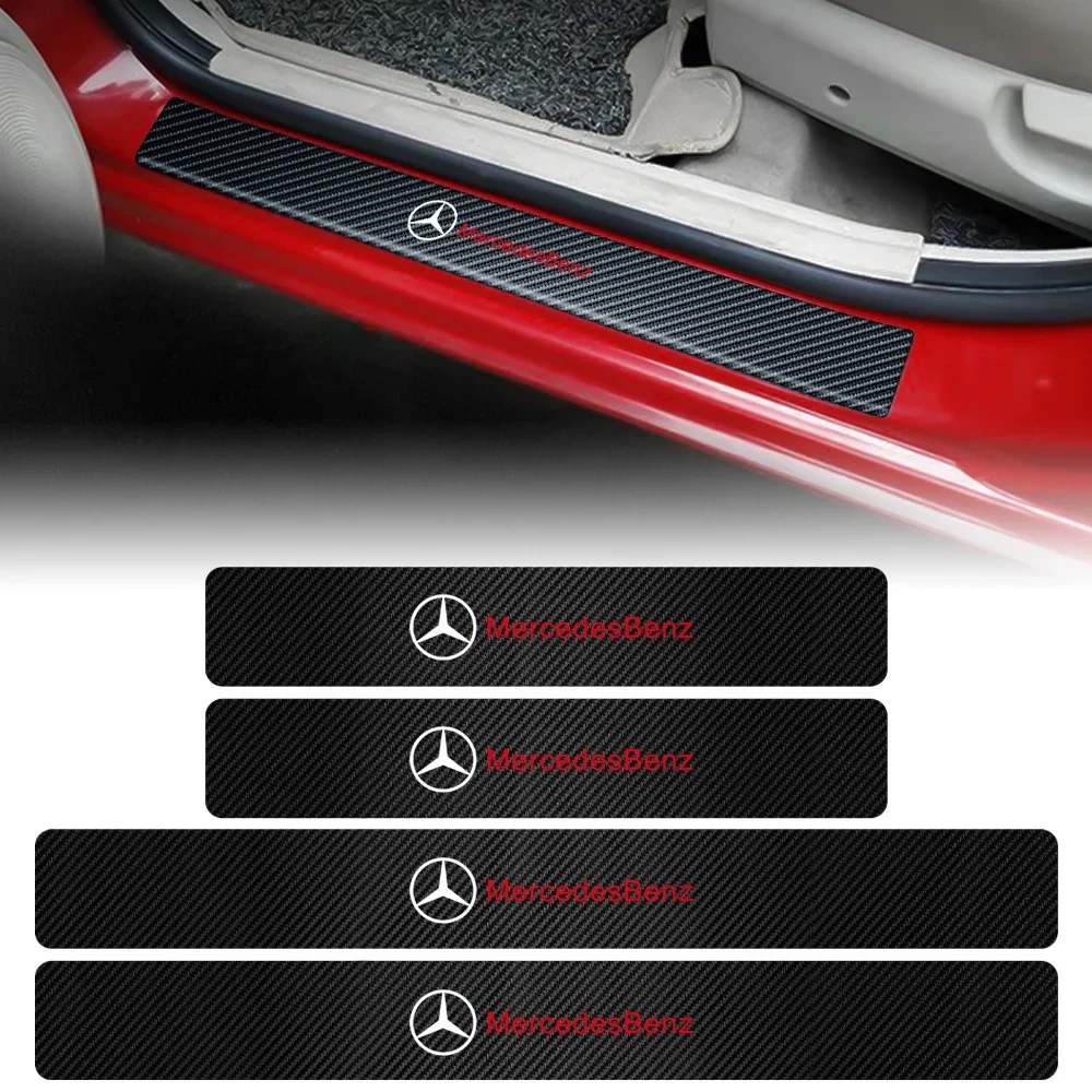 

4PCS Carbon Fiber Car Door Sill Threshold Protector Stickers Decor For Mercedes Benz AMG W124 W202 W203 W204 W210 W211 W212 W220