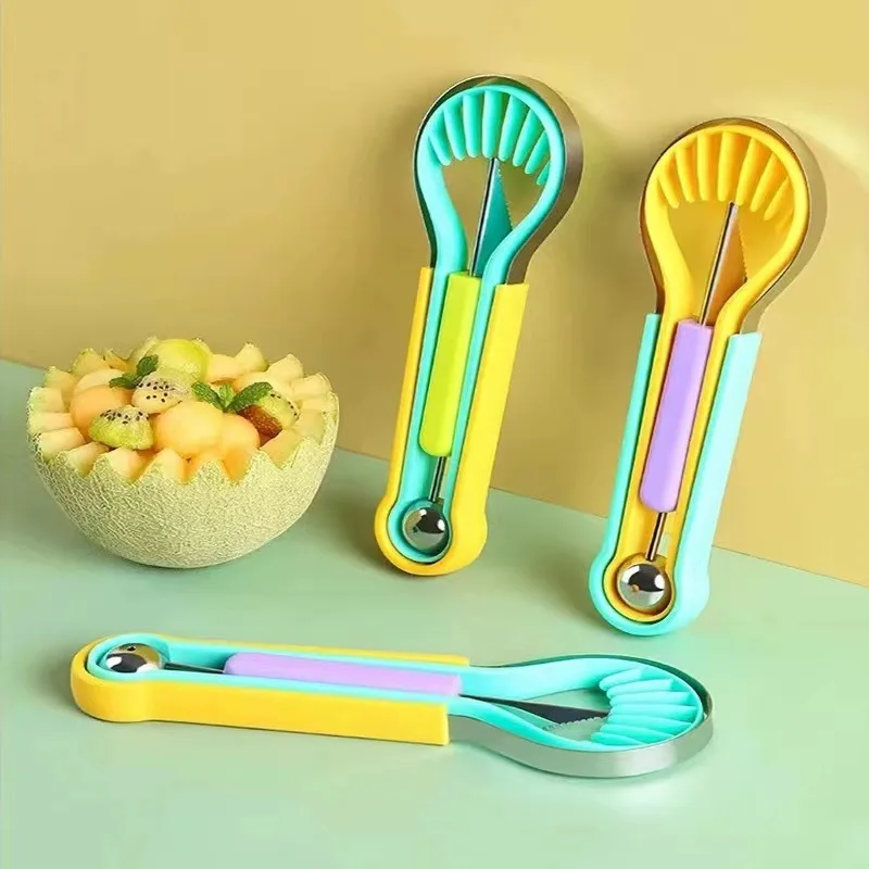 

Многофункциональная ложка для рыбалки с фруктами из нержавеющей стали, инструмент для резьбы по дыню и фруктам с двойной головкой, три в одном