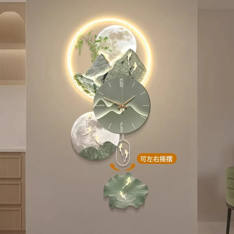 Large Art LED Luxury Wall Decoration Sway Digital Wall Clock Mute Home Living Room Corridor Hanging Picture Creative Lamp Mural