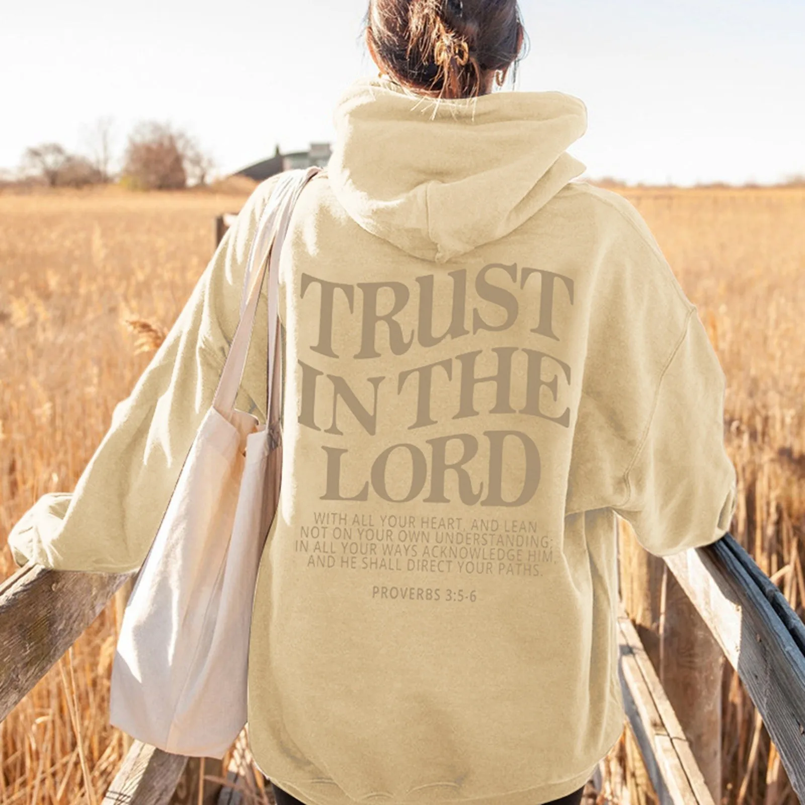 Trust In The Lord Inspirational Christian Women Hoodie Graphic Crew Neck Long Sleeved Hooded Pullover Women Sweatshirts