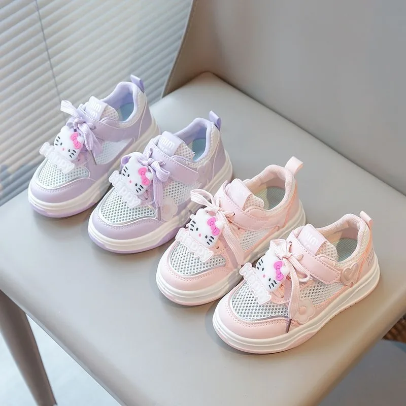 

2025 Summer Hello Kitty Anime Kawaii Sanrio Mesh Casual Sneakers Cute Cartoon Breathable Sports Shoes Girls Gifts for Kids