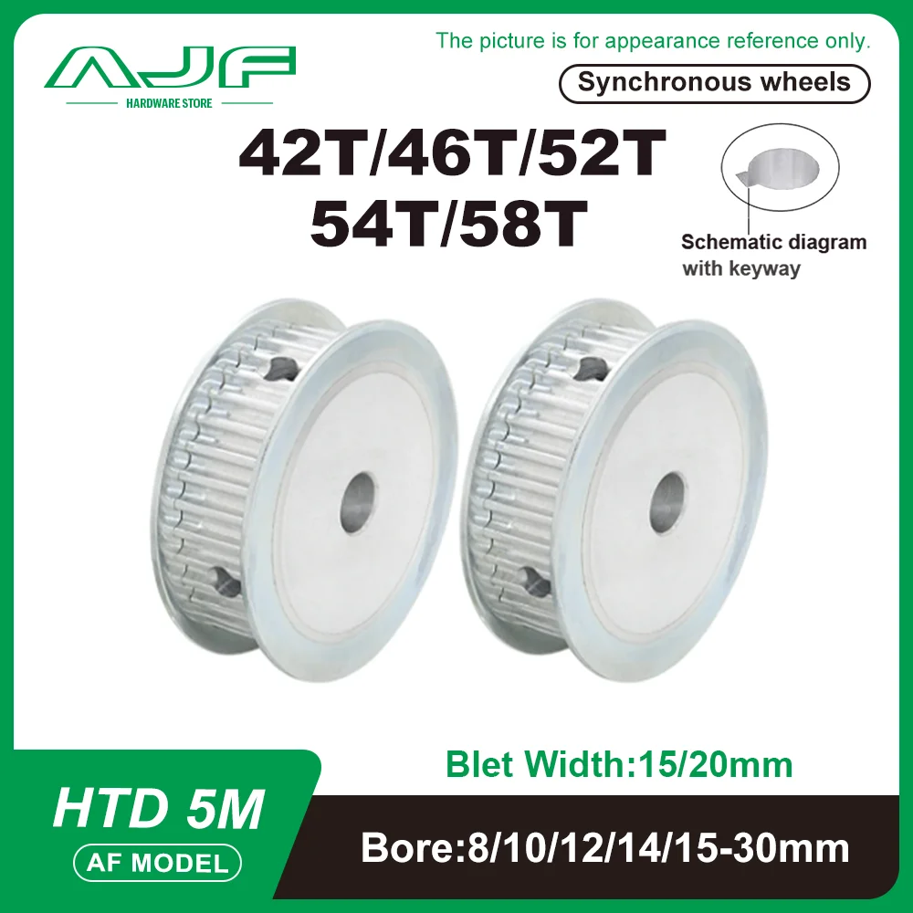 

HTD 5M 42T/46T/52T/54T/58Teeth Timing Pulley Bore 8-30mm Belt Pulley Belt Width 15/20mm 5M Synchronizing wheel Driving wheel