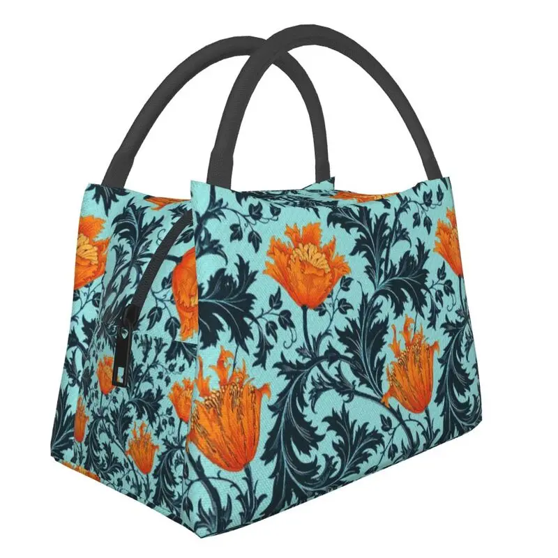 William Morris Anemone Insulated Lunch Bags for Women Resuable Indigo Blue And Coral Thermal Cooler Lunch Box Picnic Travel