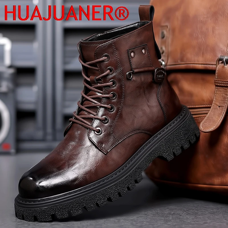 

Мужские зимние классические ботинки из натуральной кожи класса люкс, стильные, на шнуровке, с противоскользящей толстой подошвой, повседневная кожаная обувь