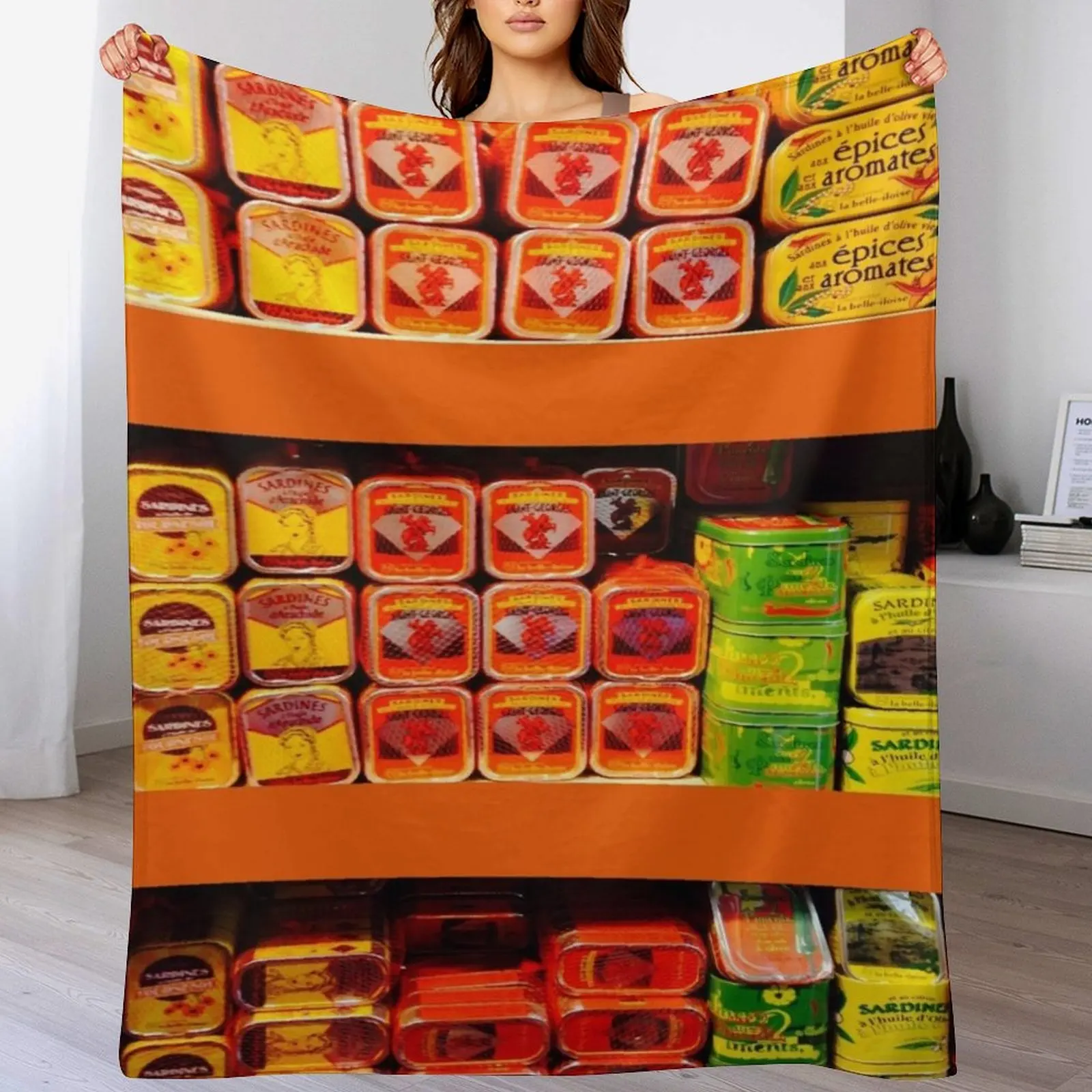 

Sardine Tins Collection Shop Display Throw Blanket Ultra Soft Flannel Fleece Blanket for All Seasons