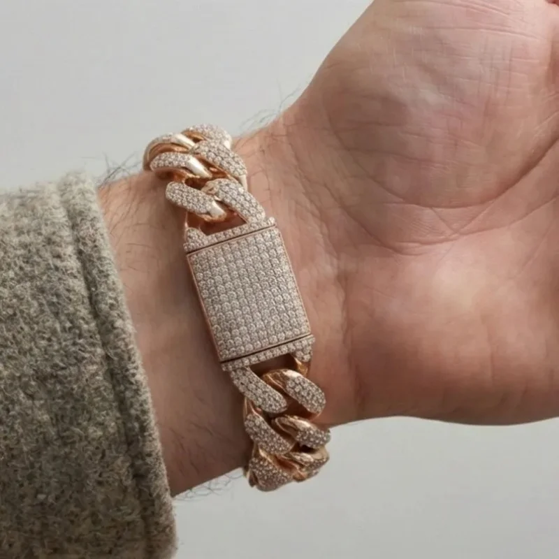 Inlaid Iced Full Diamond Cuban Bracelet Custom  Chain Luxury Men's Cuban Chain,Gift Box Packaging,Halloween Thanksgiving Gift