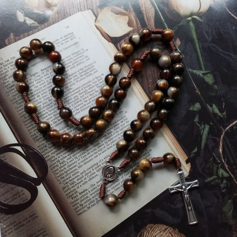 Vintage Rosary Catholic Prayer Beads Necklace Christ Jesus for Cross Pendant Necklace Beaded Religious Jewelry