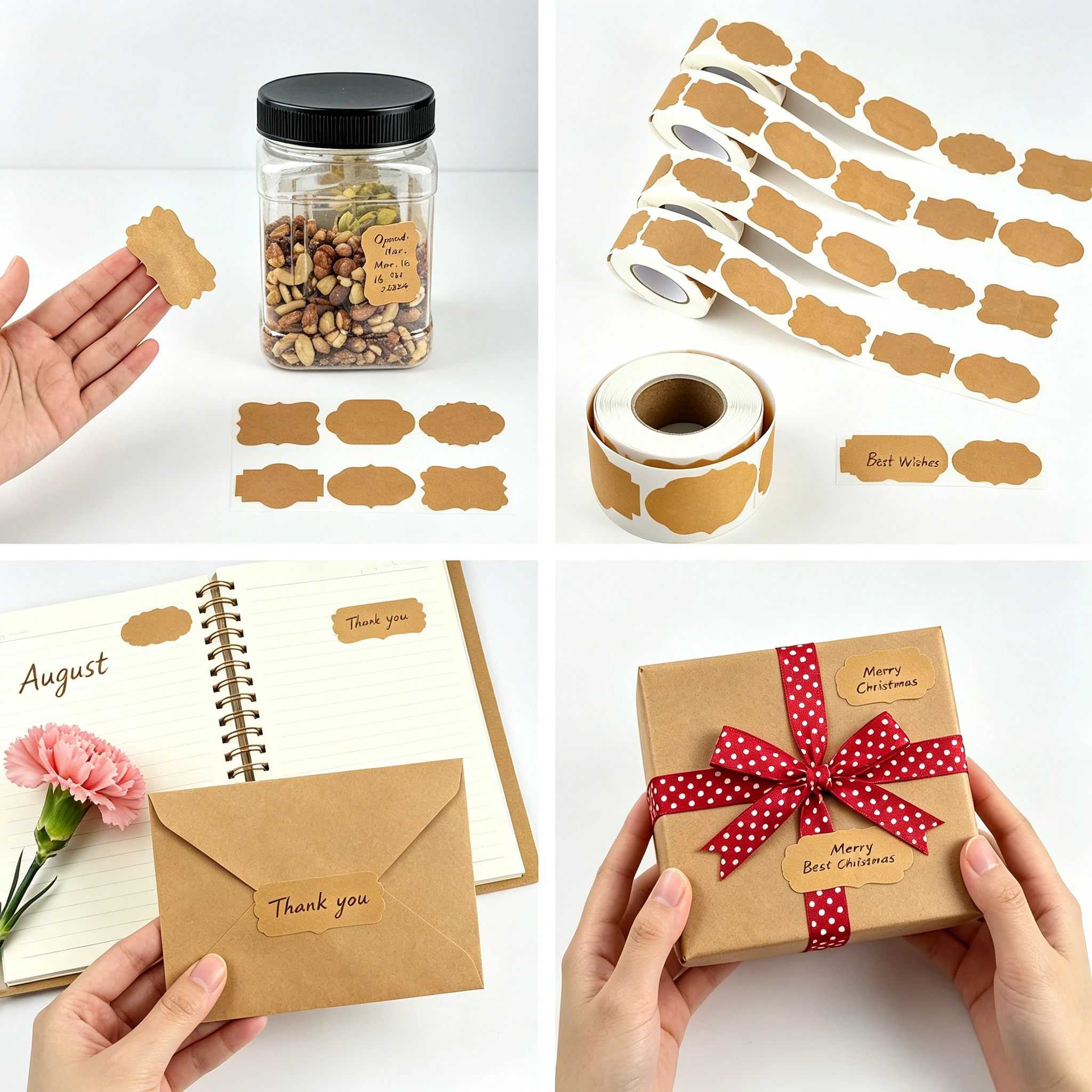 250pcs-800pcs Kraft Paper Stickers Self-adhesive Label Paper Items Classification Name Stickers Personalized Labels Food Note
