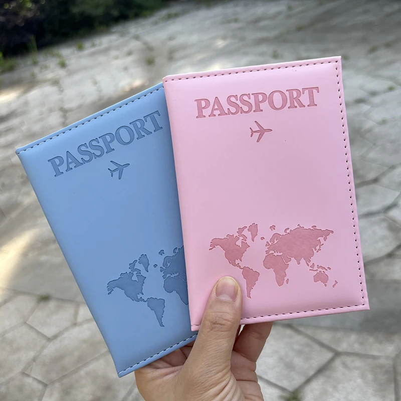 Fashion Map Logo Passport Holder Women Men Travel Wallet Pu Cover for Passport Candy Color Passports Protector