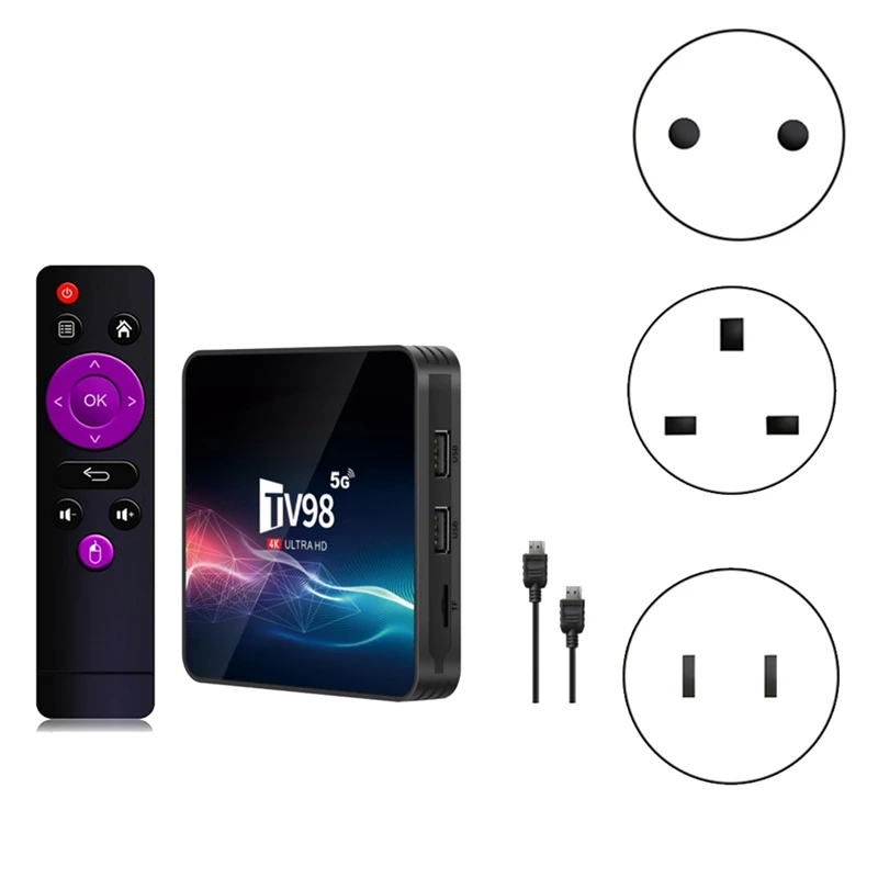 

TV98 TV Box 2G+16G 2.4G &5G Wifi Allwinner H313 4Kx2k Android 12 Set-Top Box TV98 Media Player Durable Easy Install US Plug