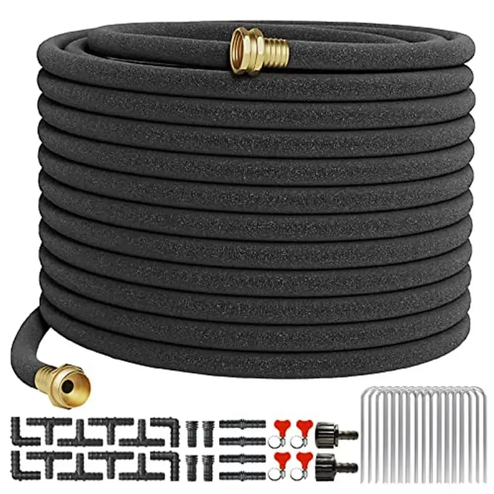 

150 Ft Soaker Hose Kit Heavy Duty Brass Connector Rubber Drip Irrigation Set Garden Beds Stakes Included Efficient Watering