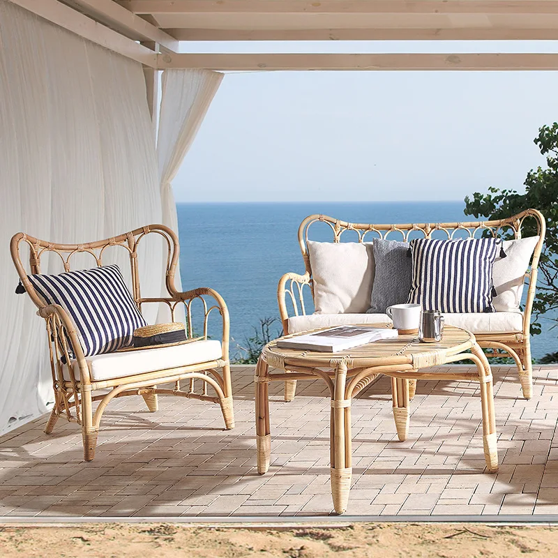 

Natural rattan sofa outdoor double rattan courtyard leisure South East Asia Indonesia rattan furniture combination