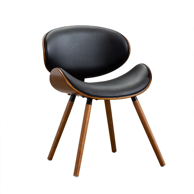 

European modern simple luxury chair back, beetle shape small family, space saving practical solid wood leather dining chair