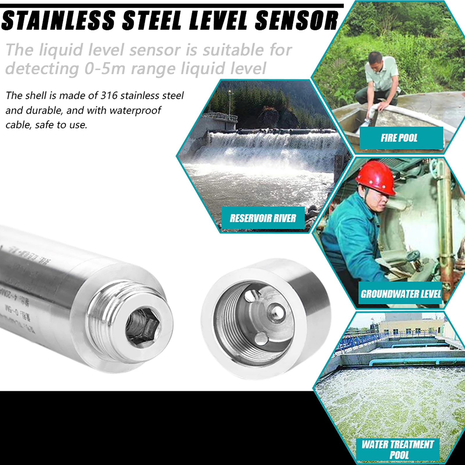 Sensor de nível líquido tipo lançamento dc24v 4-20ma, para detecção de 0-5m de profundidade de alcance, sensor de nível de água, transmissor de nível 4-20ma