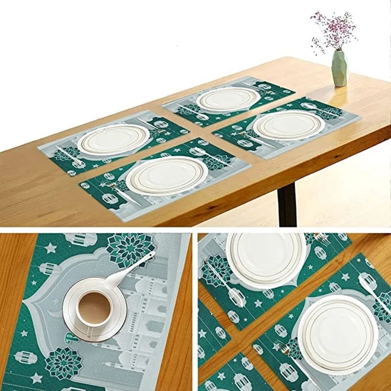 1Pcs Ramadan Kareem Placemat Eid Mubarak Non-Slip Heat Resistant Placemats for Dining Table Washable Table Mats Decoration