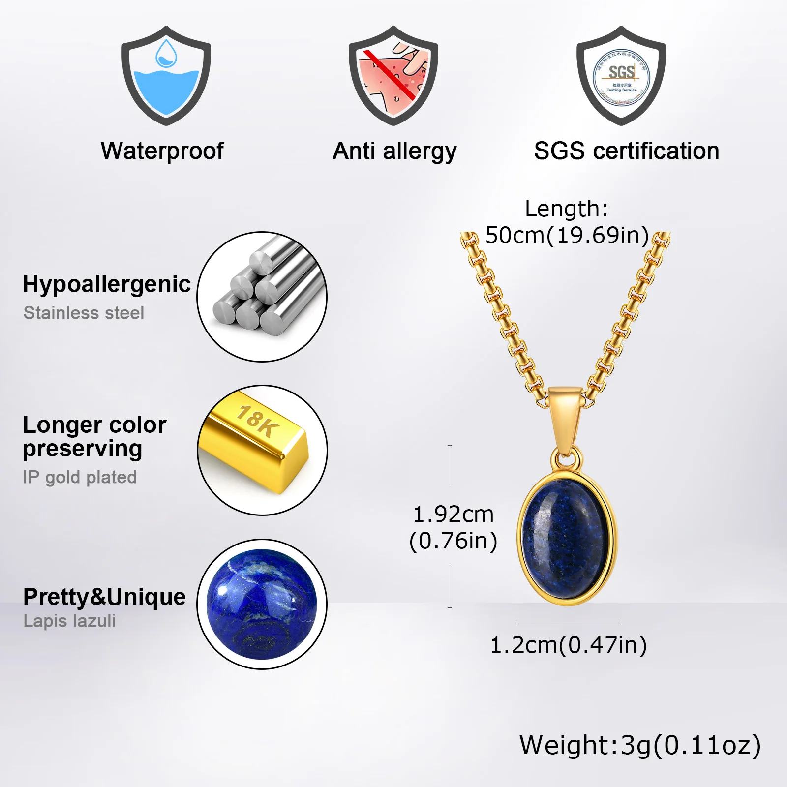 Herren Mode Minimalistische Halskette mit Natürlichem Tigeraugenstein, Edelstahl Geometrischer Anhänger, Punk Vintage Schmuck – Detail 14