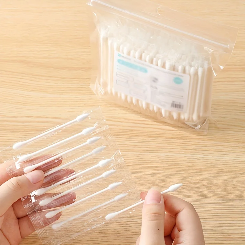 100 Count Disposable Cotton Swabs with Double Heads Travel Portable Independent Packaging for Home & Travel Use