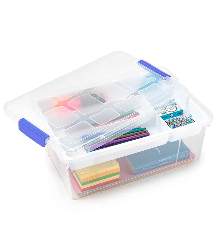 Tradineur clear plastic box with lid No. 31, including white tray, storage drawer, sorting, storage