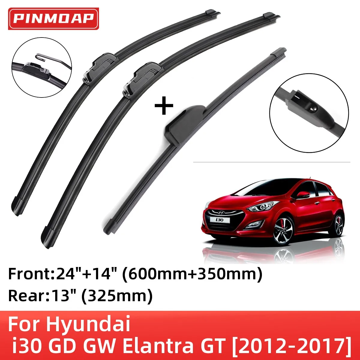 For Hyundai  i30 GD GW Elantra GT 2012-2017 Front Rear Wiper Blades Brushes Cutter Accessories J Hook 2012 2013 2014 2015 2016