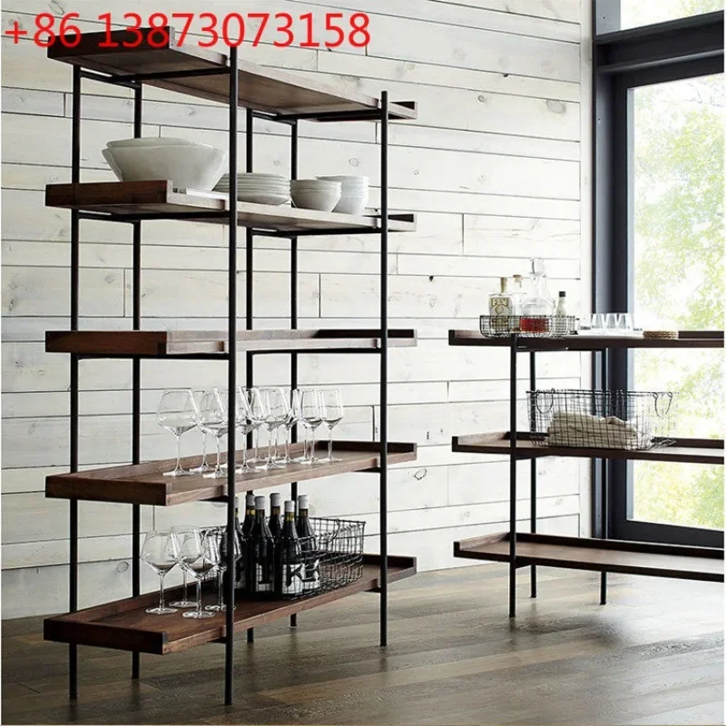 

American retro loft simple storage shelf industrial style solid wood bookcase