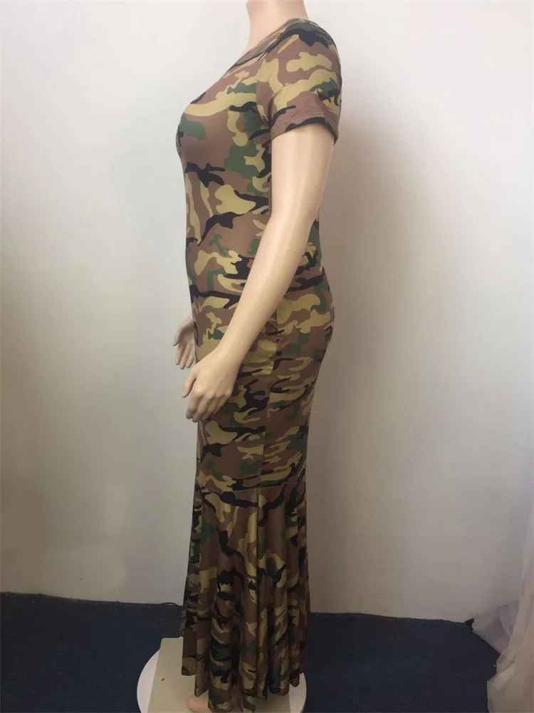 Wmstar-Camuflagem feminina comprimento total vestido maxi, plus size roupas femininas, estampa listrada elegante, verão, por atacado, Dropshipping