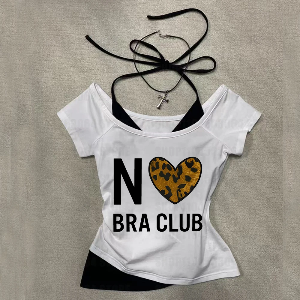

Summer white heart-shaped letter printed short sleeved T-shirt for women, sexy off shoulder holiday loose top