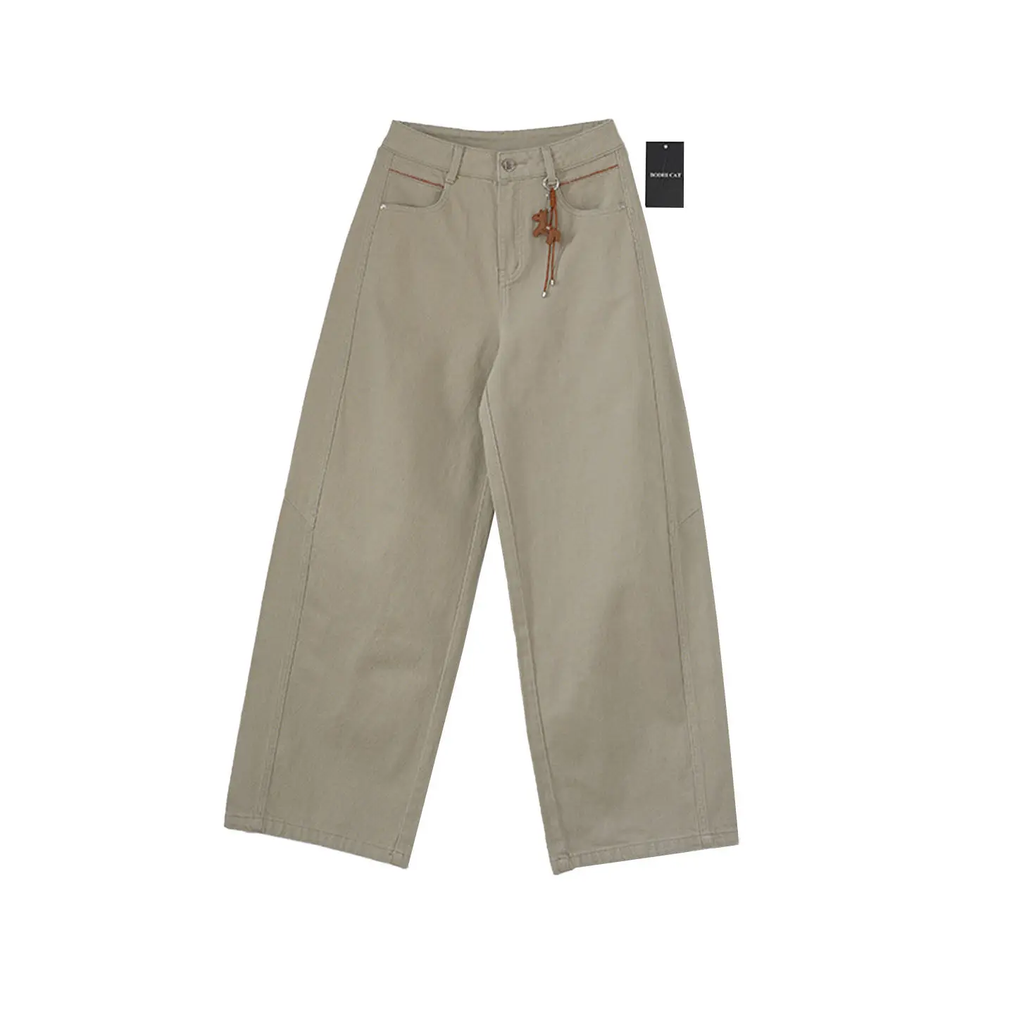 

BodhlCat High Waist Wide Leg Denim Pants Women's Long Trousers Simple Pure Color Fashionable Cotton Color Jeans