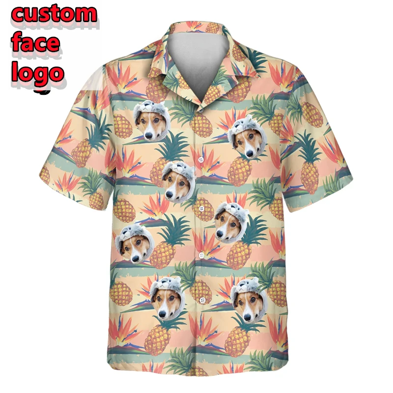 カスタム写真アロハシャツ男性女性フルーツパターン DIY 人格ボタンシャツ夏おかしいパーティーブラウス家族へのギフト