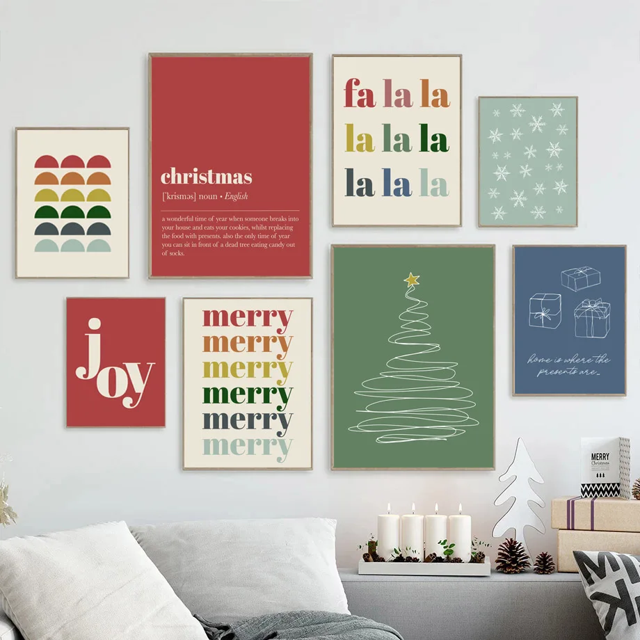 Christmas Decor Posters Merry Christmas Tree Garland Canvas Painting Nordic Poster Holiday Room Wall Art Picture For Home Decor
