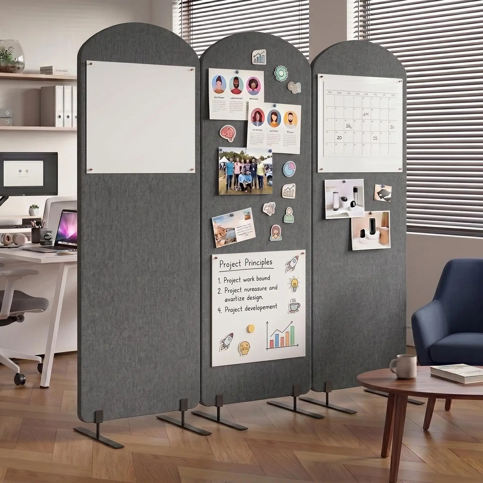 3 Panel Soundproof Room Divider with Wheels Mobile Cule Wall