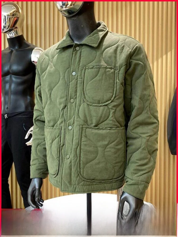 

Retro Hong Kong Style Gourd Pattern Stitched Cotton Jacket Loose Casual Collar Men's Autumn Winter Polyester Fiber Filled Coat