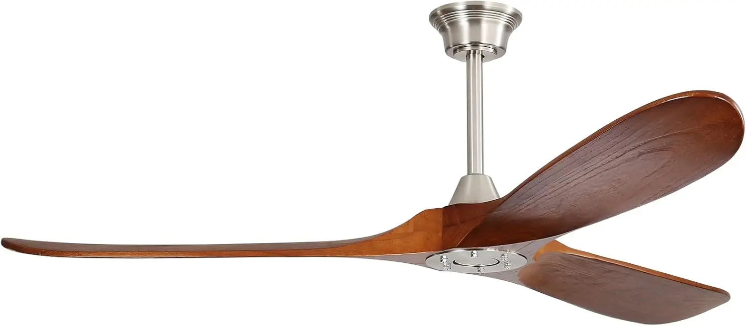 60 Inch Ceiling Fan with Remote Control, Brush Nickel and Light Walnut, 3 Wood Blades, Reversible DC Motor, Timer, 6004HTM