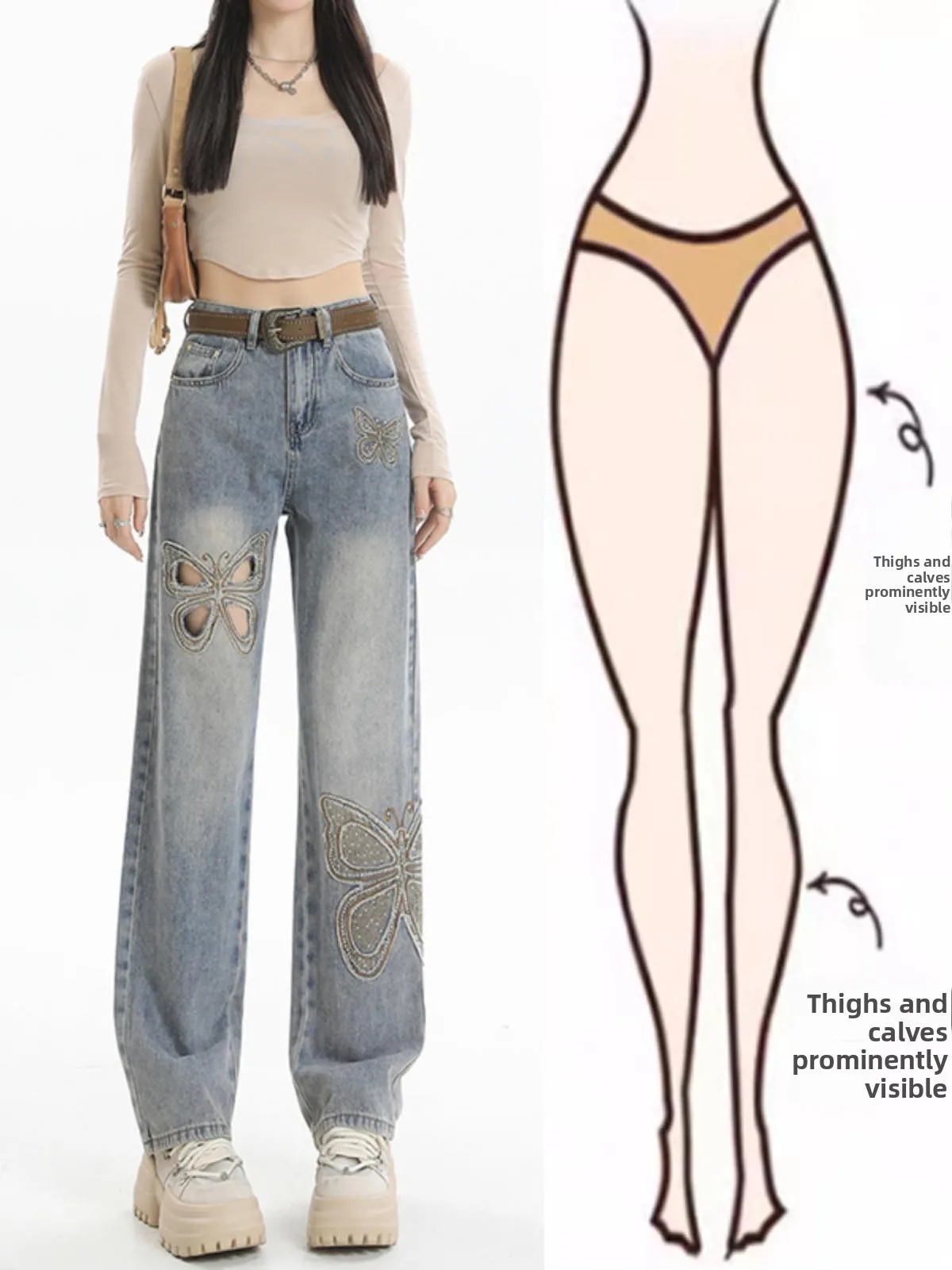 

Light Wa Elastic Denim Jeans Women's High Waist Straight Leg Long Pants Summer New Sle Small Size Loose Wide Leg Trousers