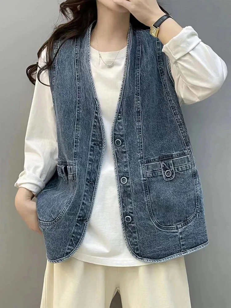 Max LuLu 2024 Summer Womens Fashion Denim Vests Ladies Korean Casual Loose V Neck Sleeveless Clothes Classic Vintage Waistcoats