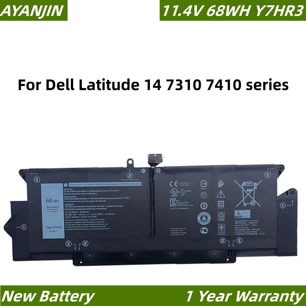 

Y7HR3 11.4V 68Wh Laptop Battery for Dell Latitude 14 7310 7410 series 04V5X2 0HRGYV 0WY9MP Y7HR3