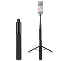 PULUZ Retractable Invisible Selfie Stick Tripod 1/4 Screw Sports Camera Metal Selfie Rod For Insta360 X4 X3, Length: 24cm-122cm