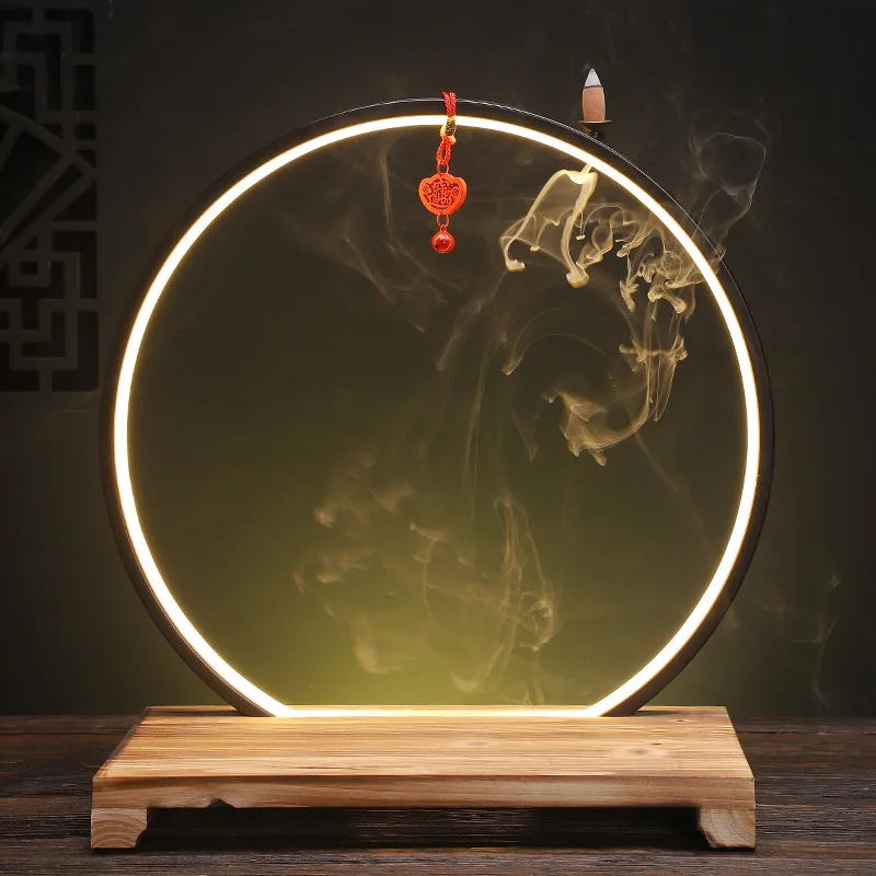

Creative Zen Swelling Ornaments Fragrance Warm Light LED Ring Lamp Lantern Circle New Chinese Backflow Incense Display Bracket