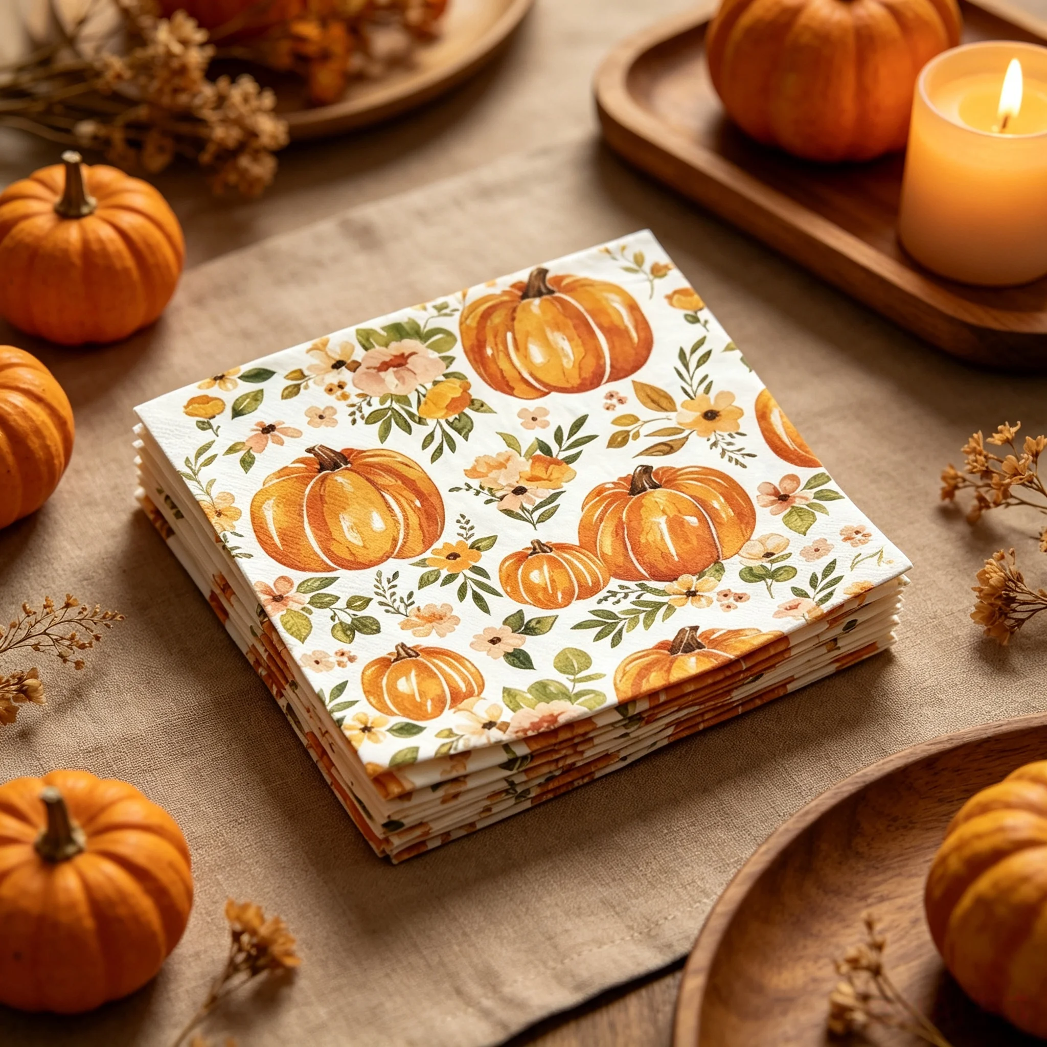 20pcs Double-Layer Disposable Autumn Pumpkin Floral Napkins,Suitable for Thanksgiving,Harvest Festival,Halloweend,Christmas