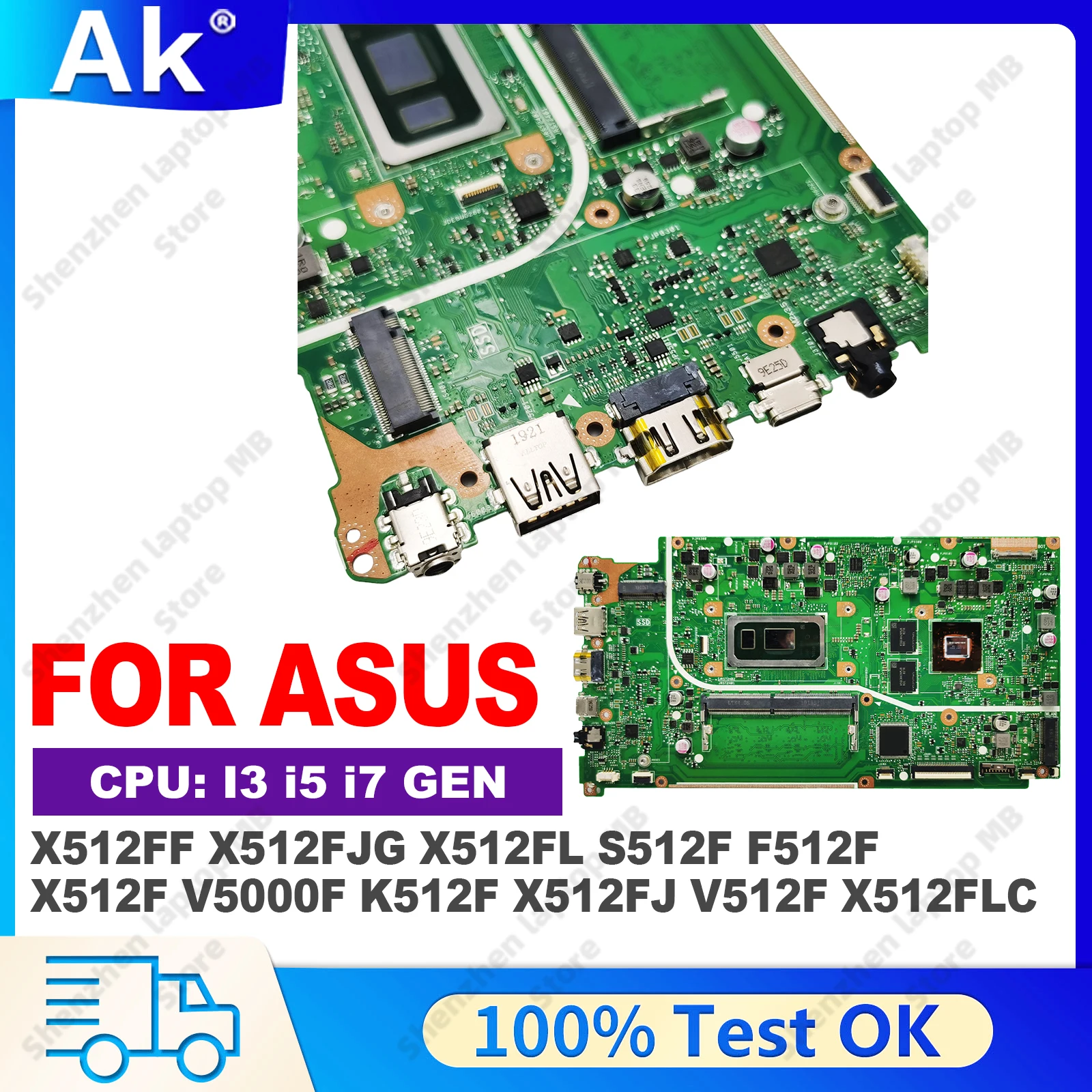 X512FF Laptop Motherboard For ASUS X512FJG X512FL X512F K512F X512FJ X512FLC Mainboard CPU I3-8145U I5-8265U I7-8565U 0G/4G/8G