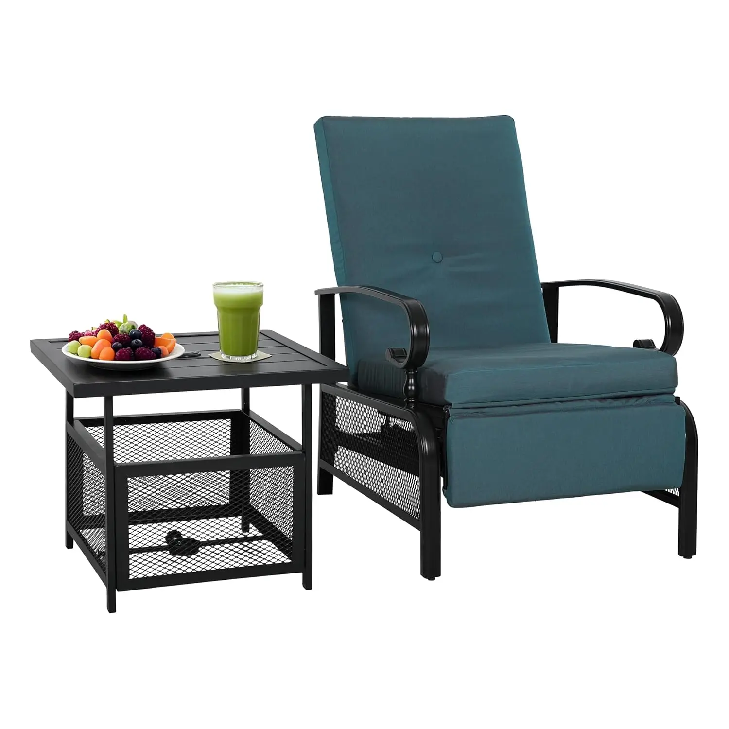 

2pcs Adjustable Metal Outdoor Recliner Set with Side Table & Umbrella Stand for Garden Pool Yard, Customized