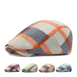 Four Seasons Cotton Plaid Newsboy Caps Flat Peaked Cap Men and Women Painter Beret Hats 02