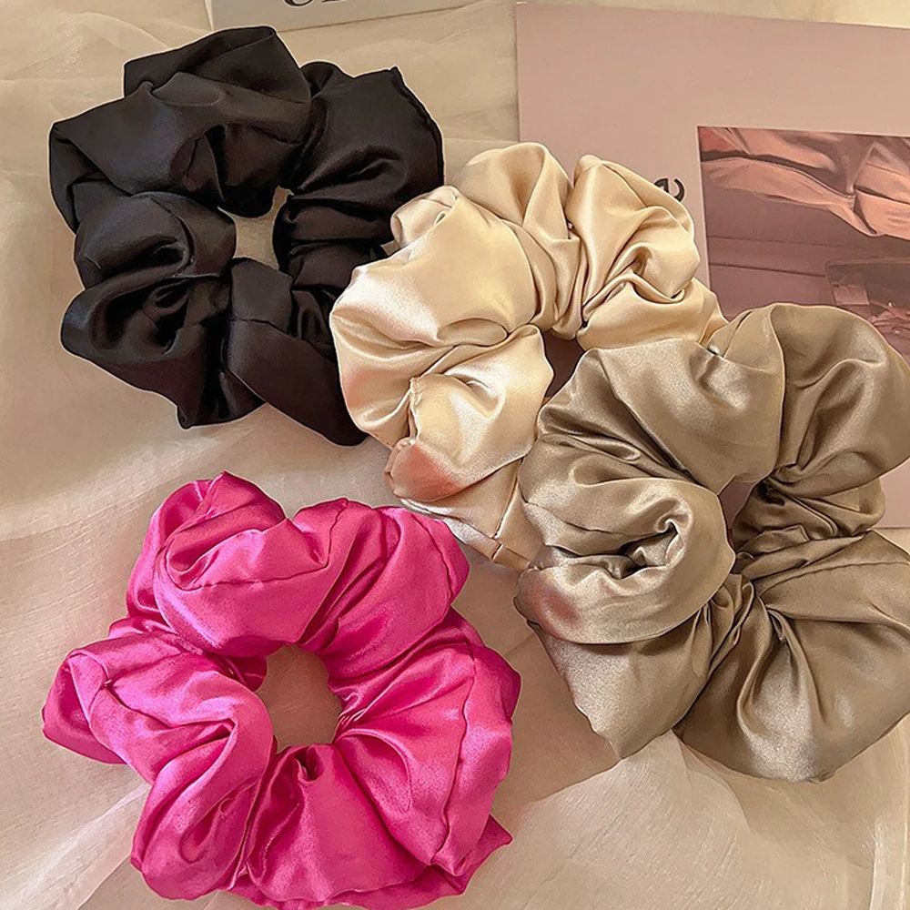 Satin Large Intestine Hair Loop Large Sponge Filling Hair Scrunchies Soft Hair Ties Solid Color Hair Rope Ponytail Rubber Band