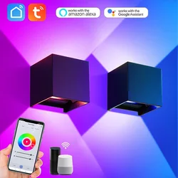 Tuya Smart Indoor/Outdoor Cube Wall Lamp Adjust Angle Up and Down Ligh RGBCW 2700-6500K Work With Alexa Google