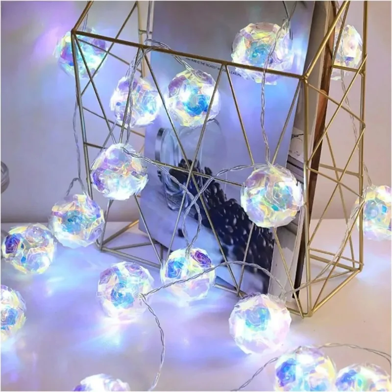 1pc 1.5M 10LED Battery Operated Romantic Rose Flower String Lights Creative Laser Ball Lamp for Home Bedroom Garden Yard Decor