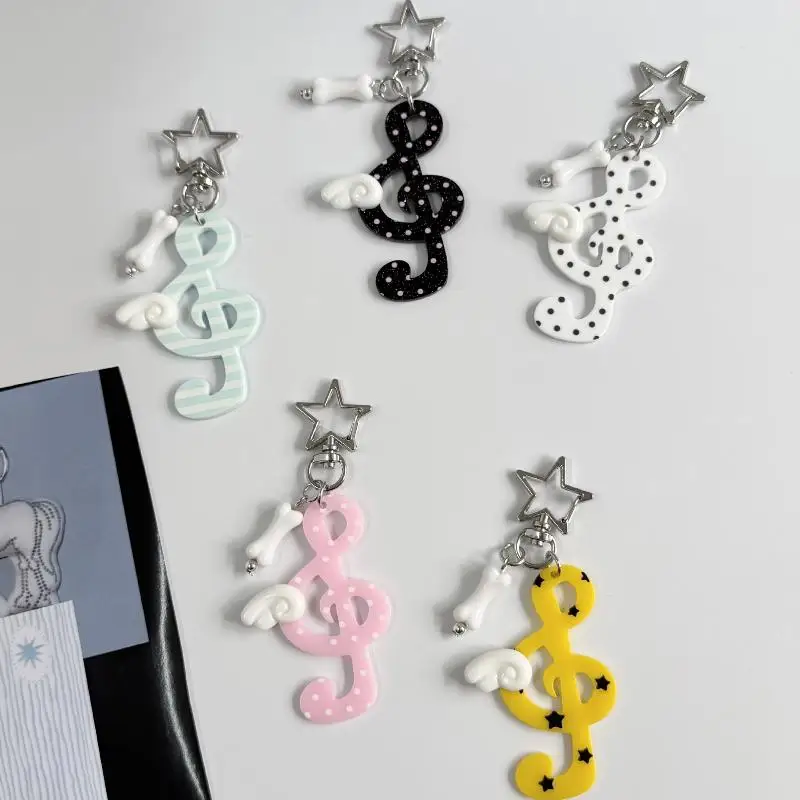 Niedlicher Acryl-Musiknoten-Schlüsselanhänger mit zierlichem Flügel-Dekor, tragbarer Taschenanhänger, liebenswertes Geschenk für Klassenkameraden zum Schulanfang. – Detail 2